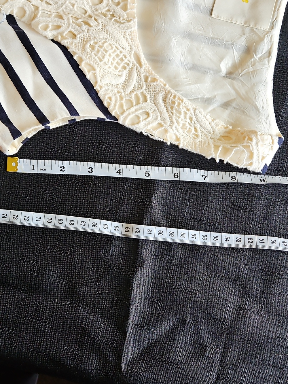 Maeve (Anthro) Black and White Striped Dress with Cream Lace - Picture 13 of 16